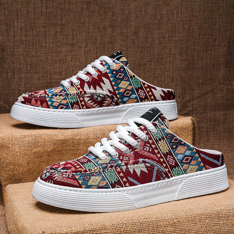 Lazy Semi Slipper Shoes Trendy Versatile Casual Canvas Shoes