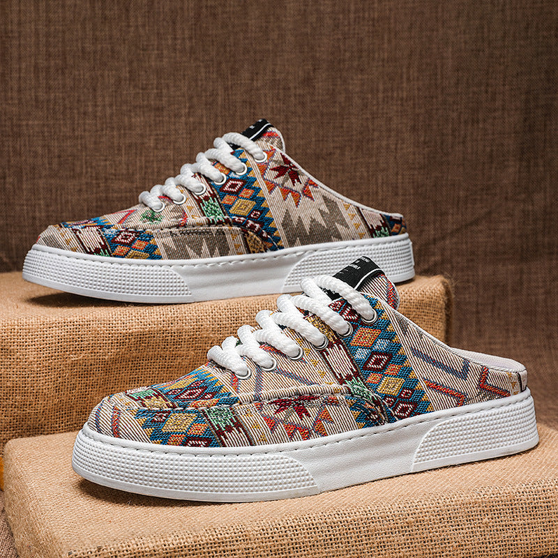 Lazy Semi Slipper Shoes Trendy Versatile Casual Canvas Shoes