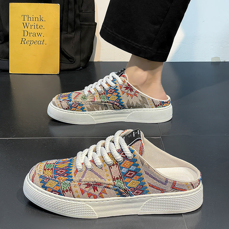 Lazy Semi Slipper Shoes Trendy Versatile Casual Canvas Shoes