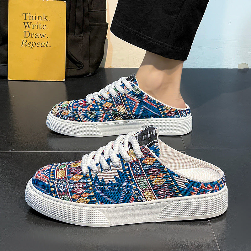 Lazy Semi Slipper Shoes Trendy Versatile Casual Canvas Shoes