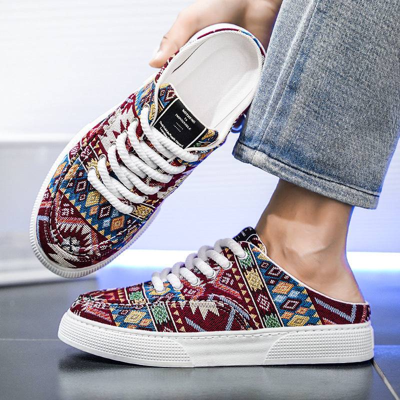 Lazy Semi Slipper Shoes Trendy Versatile Casual Canvas Shoes