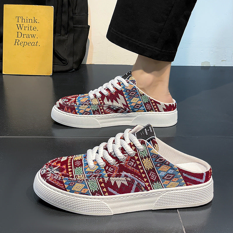Lazy Semi Slipper Shoes Trendy Versatile Casual Canvas Shoes
