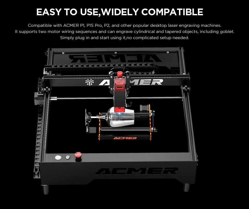 ACMER M2 Laser Rotary Roller Laser Engraver Y-axis Rotary Roller For Laser Cutting Machines Engraving Cylindrical Objects Cans