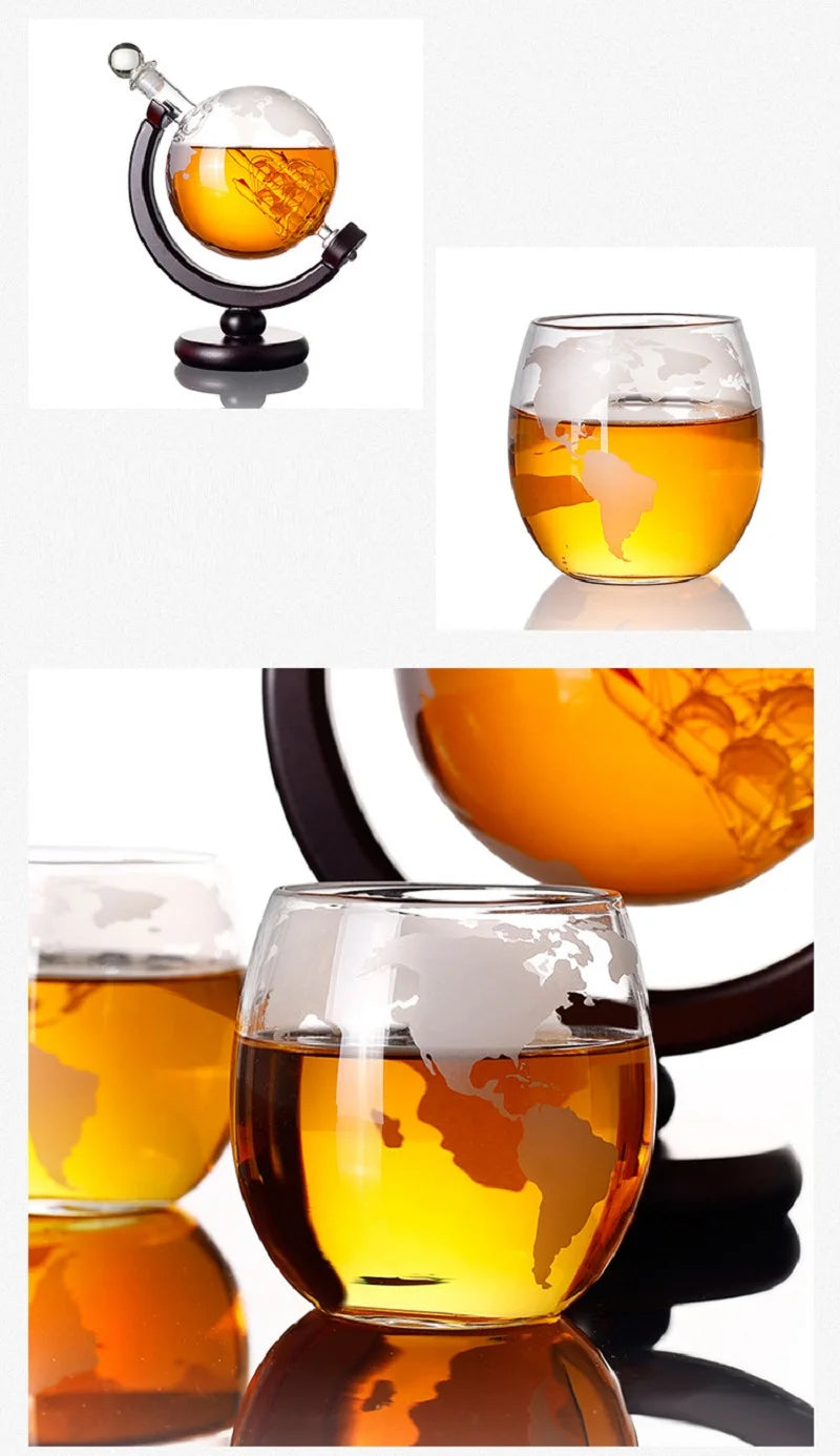 Dekanter Set mit bleifreier Karaffe, exquisitem Holzständer und 2 Whiskygläsern,