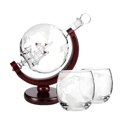 Dekanter Set mit bleifreier Karaffe, exquisitem Holzständer und 2 Whiskygläsern,