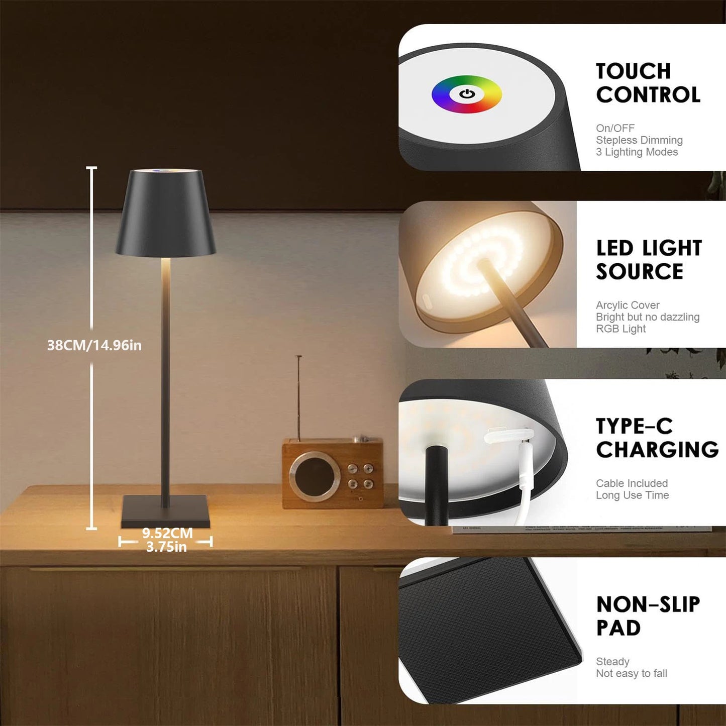 Moderne LED Touch-Tischlampe, dimmbar