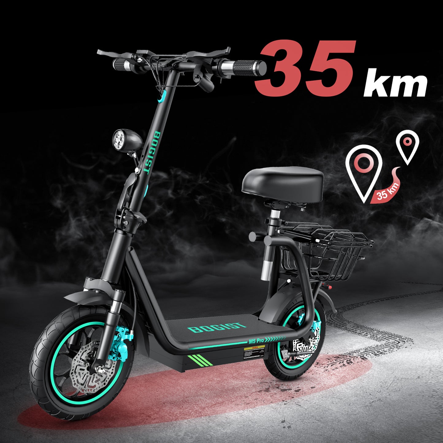 Trottinette électrique 500 W batterie 48 V 15 Ah jusqu'à 35–45 km/h autonomie 35–40 km
