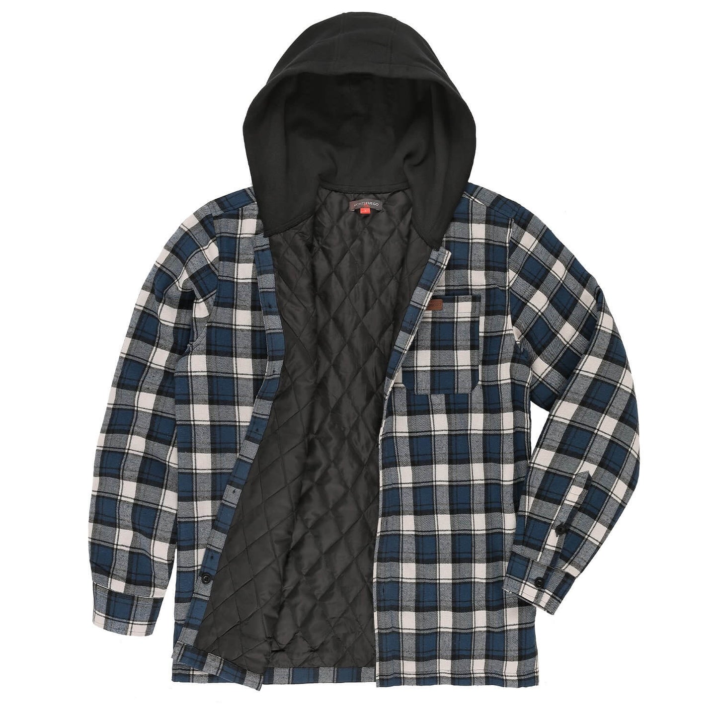 Herren Flanelljacke "Karo" mit Kapuze, Blau-Weiß