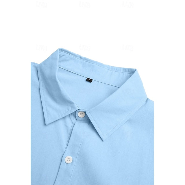 Men's Shirt Linen Shirt Summer Shirt Beach Wear Button Up Shirt Plain Vacation Casual Black White Pink Blue Long Sleeve Collar Spring & Summer Clothing Apparel