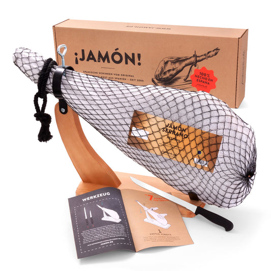 JAMON-BOX NR. 2 - Serrano-Schinken 6,5kg im Geschenkkarton mit Zubehör