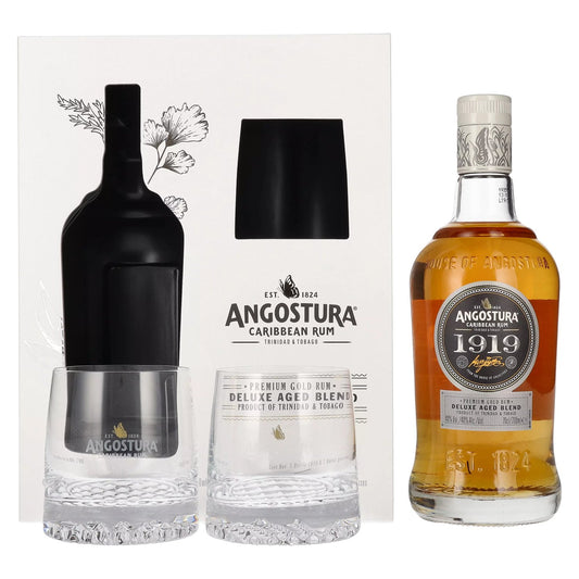 Angostura 1919 Premium Gold Rum Deluxe Aged Blend 40% Vol. 0,7l in Geschenkbox mit 2 Gläsern