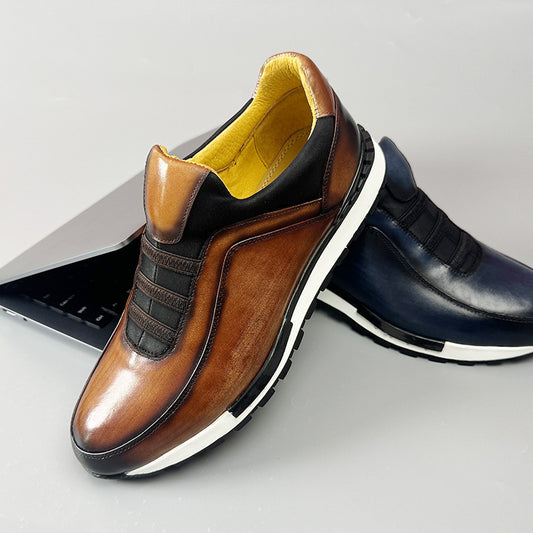 Round head genuine leather men's shoes fashion casual sneakers