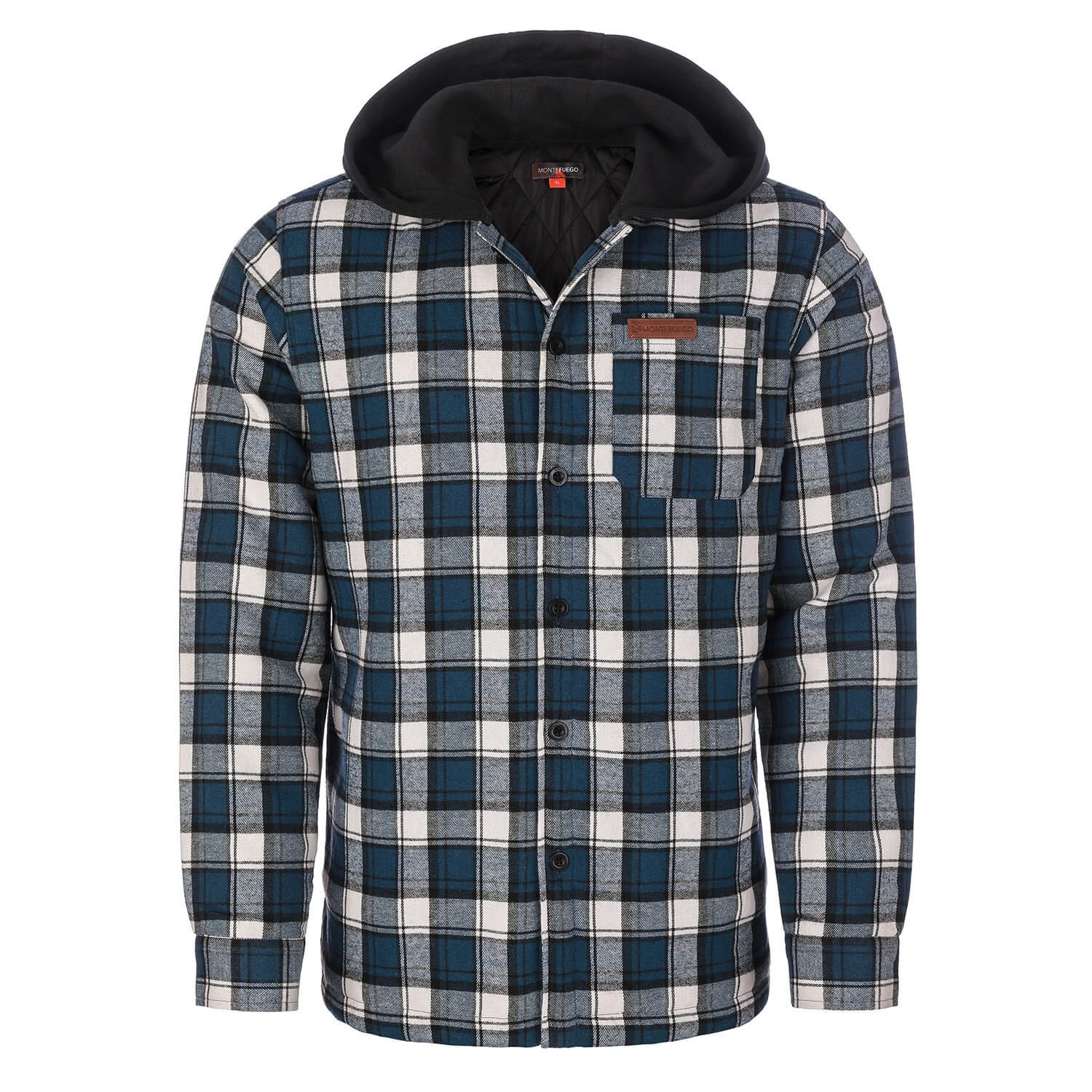 Herren Flanelljacke "Karo" mit Kapuze, Blau-Weiß