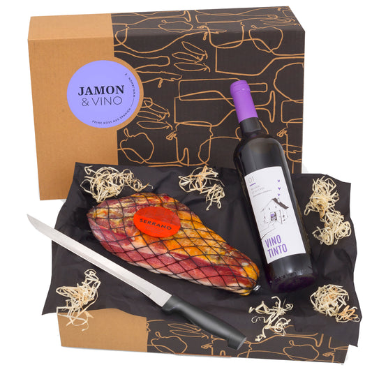 JAMON & VINO - Delikatessen-Präsent mit Rotwein & Serrano-Schinken